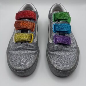 Vans x Flour Shop Old Skool V Silver Glitter Rainbow Sneakers Womens 7.5 721278